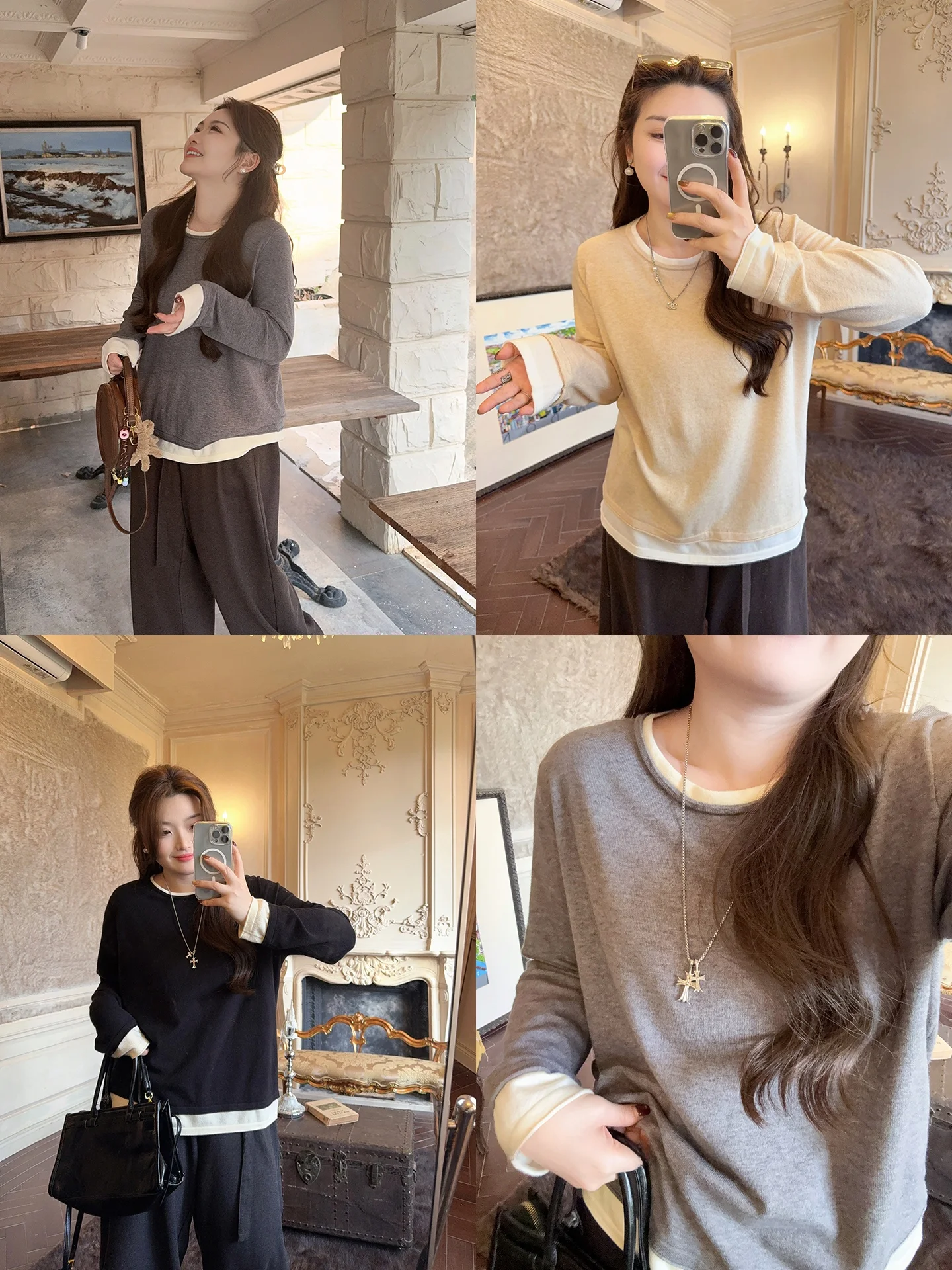 

plus Size Knitted Base Layer Top French Sle Loose Fit Winter New Arrival Inner Wear Faux Two-Piece Set for plus Size Women