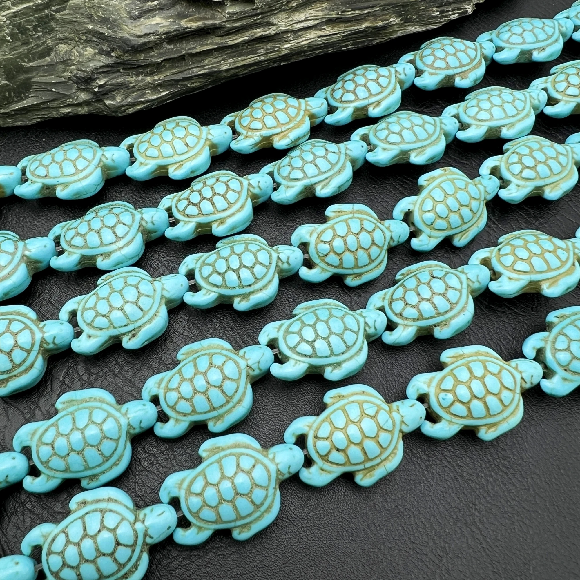 2Strands 30PCS Large Blue Howlite Turquoises Carved Tortoise Space Beads For DIY Jewelry Making