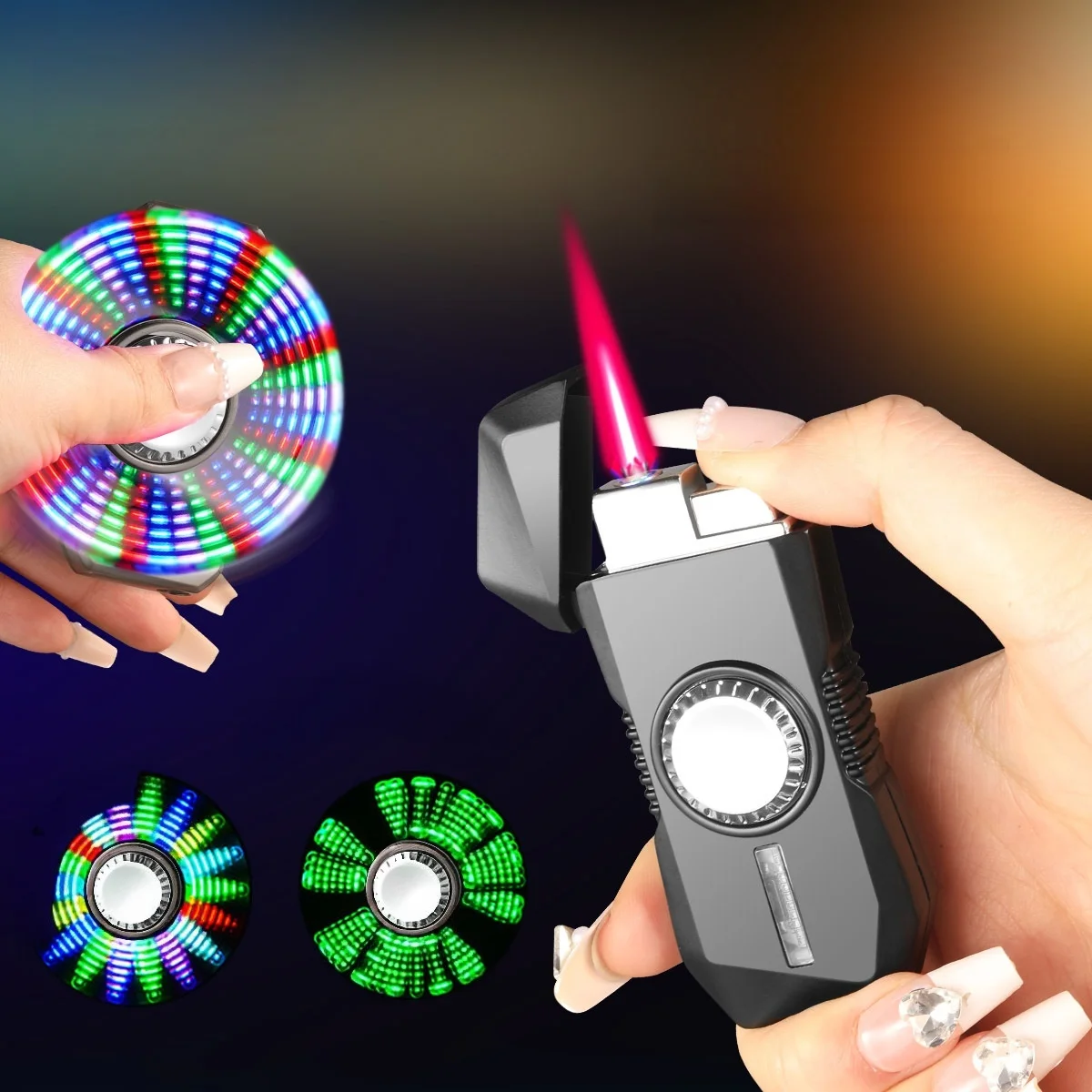 Mecha Style Dual Arc Lighter Fidget Spinner Colorful LED Battery Indicator USB Rechargeable Windproof Portable Tech Gift