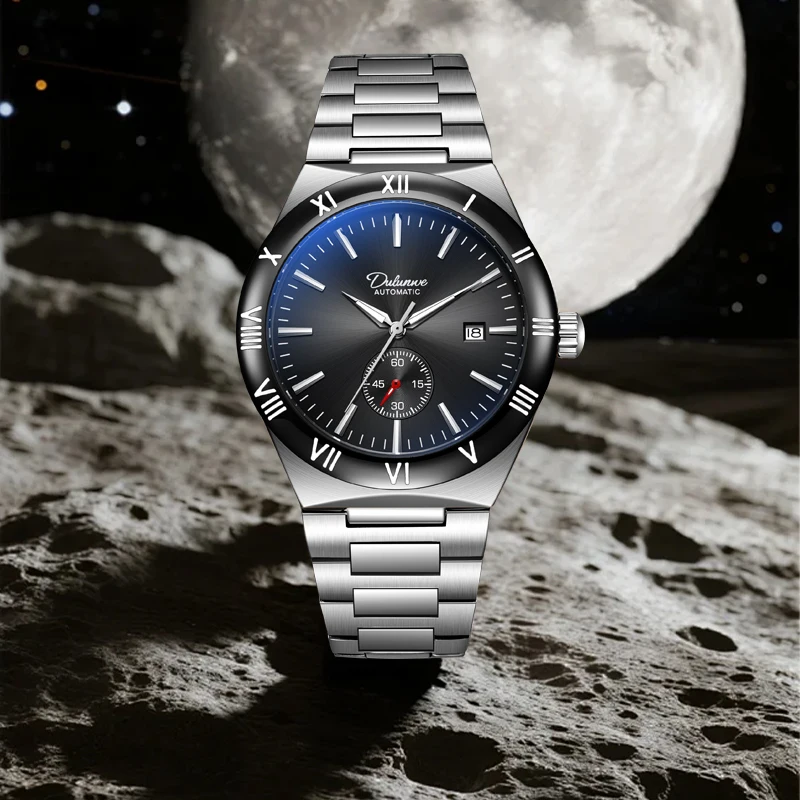

Dulunwe Мужские часы Полностью автоматические механические деловые часы Водонепроницаемый ремешок из нержавеющей стали Мужские часы-календарь