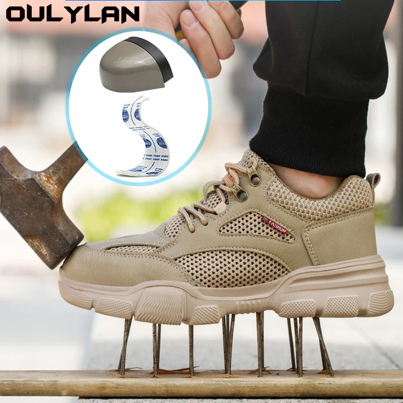 

Oulylan новая защитная обувь для мужчин, летние дышащие неразрушимые ботинки, нескользящая промышленная строительная обувь, мужская обувь
