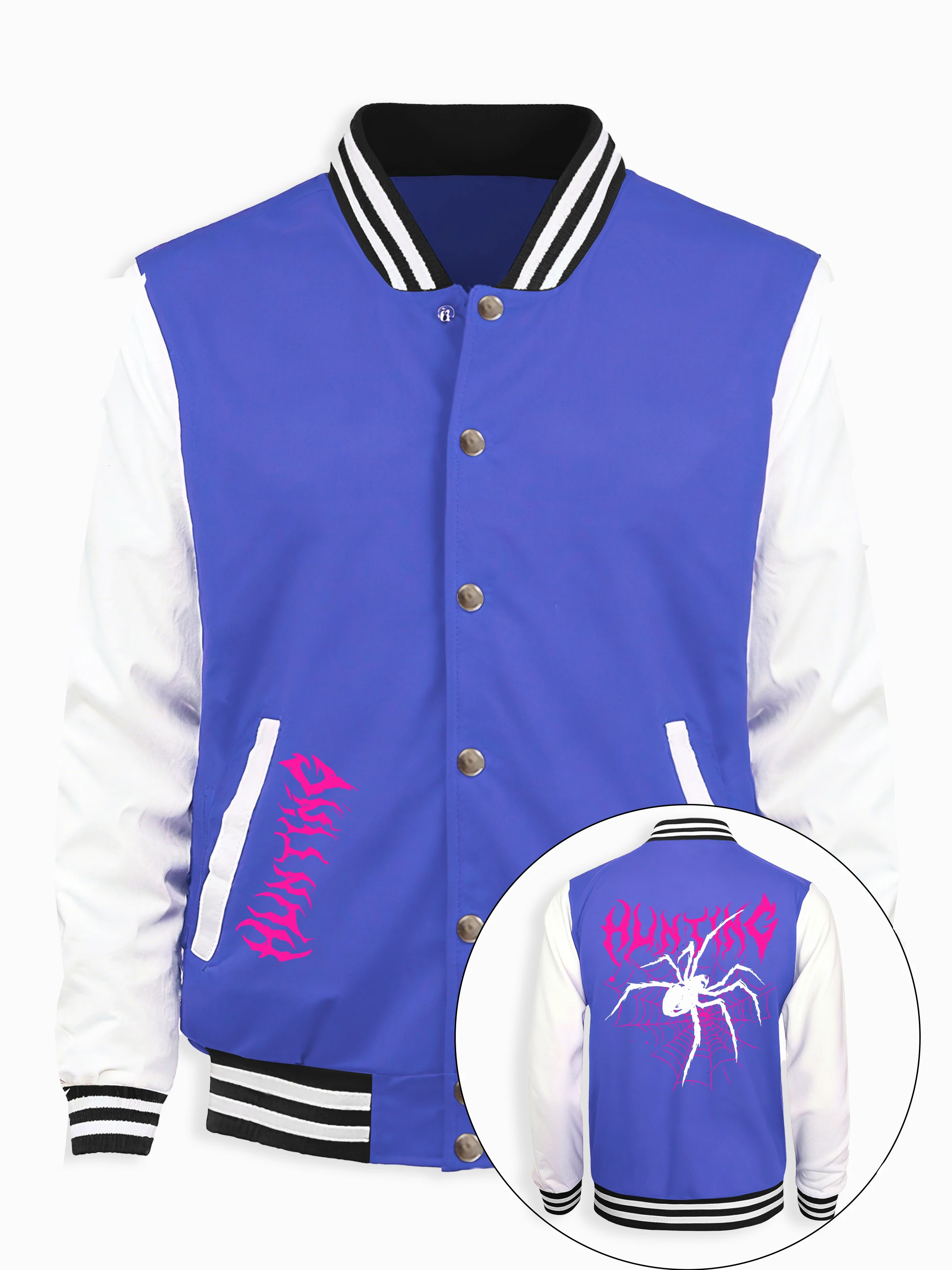 العناكب نسج شبكات مثالية يطبع سترات البيسبول الرجال الصوف فضفاض الشارع الشهير موضة اللون جيرسي موضة ملابس كاجوال رجل #2