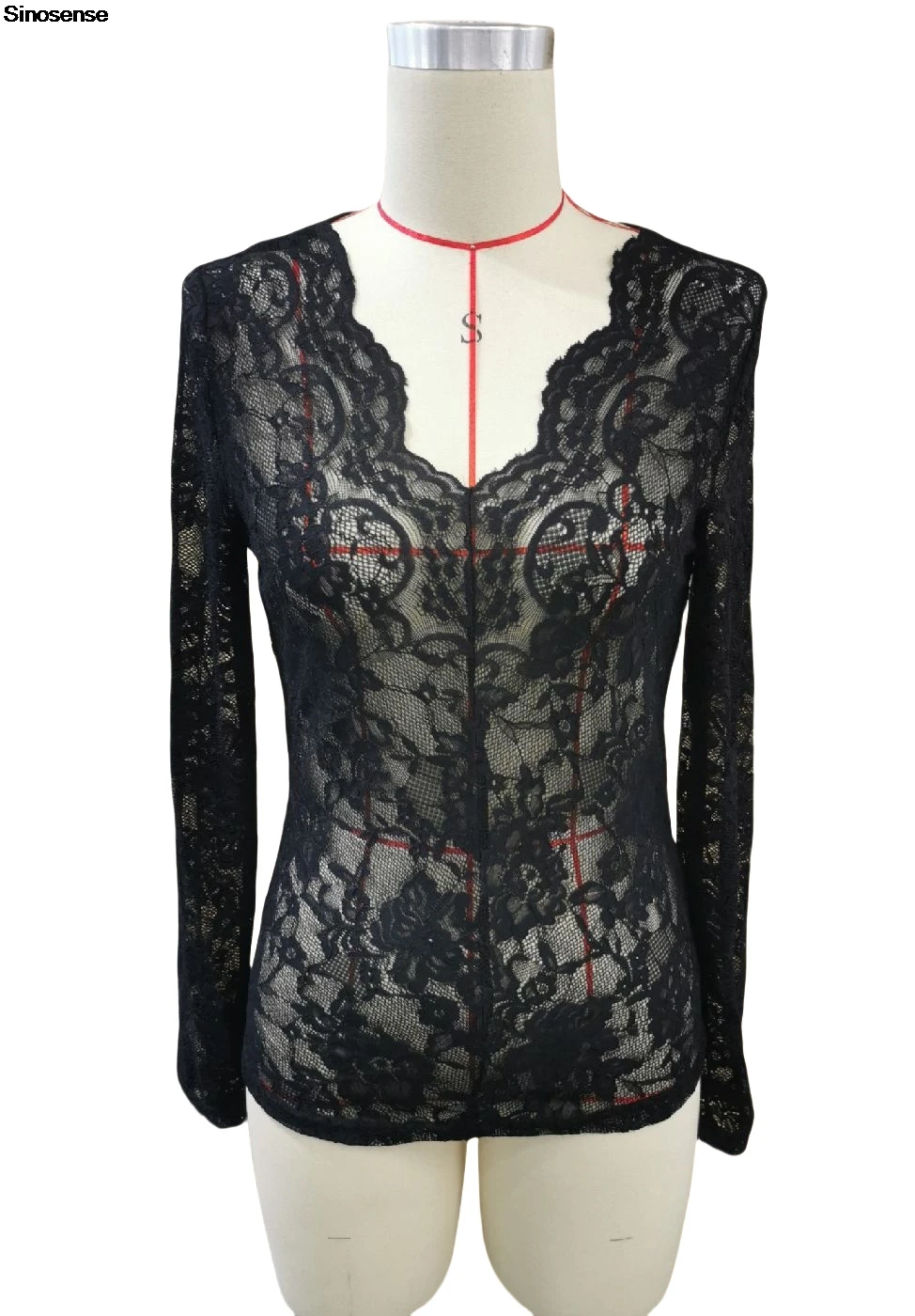 Women Long Sleeve Sheer Mesh Blouse Sexy See Through V Neck Floral Lace Shirt Y2K Daily Wear Street Dating Night Club Party Tops