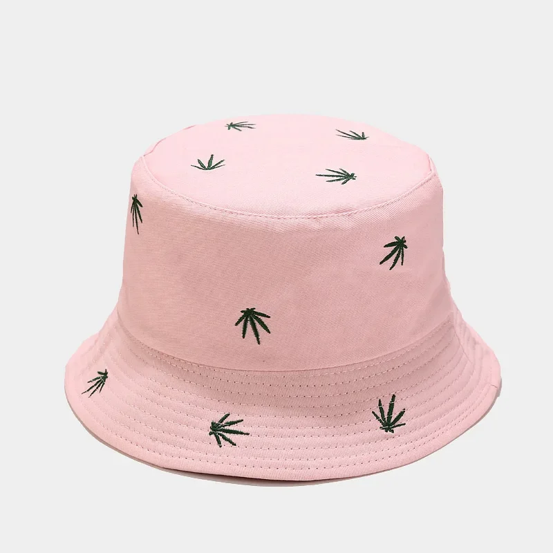 Four Seasons Cotton Tree Leaf Embroidery Bucket Hat Fisherman Hat Outdoor Travel Sun Cap Hats for Men and Women 257
