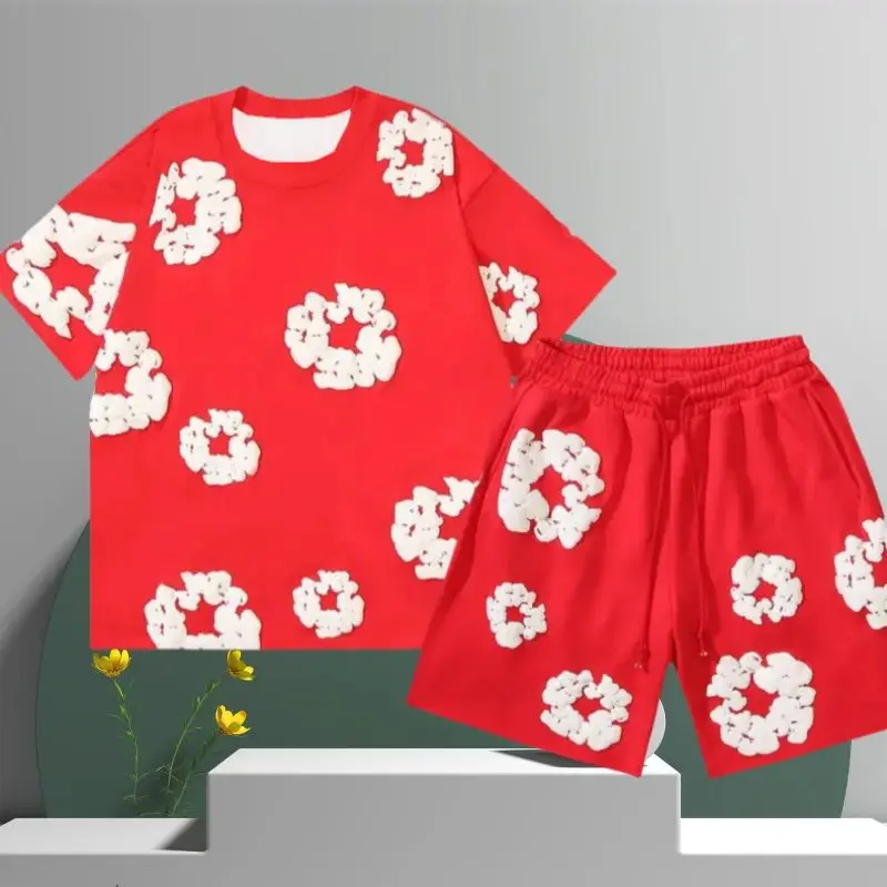 Celana pendek olahraga cepat kering pria dan wanita bermotif bunga 3D baru musim panas set Amerika celana pendek pria nyaman dan kasual