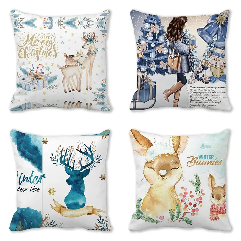 Cartoon Elk Igloo Pillowcase Office Living Room Home Pillowcase Car Ornaments