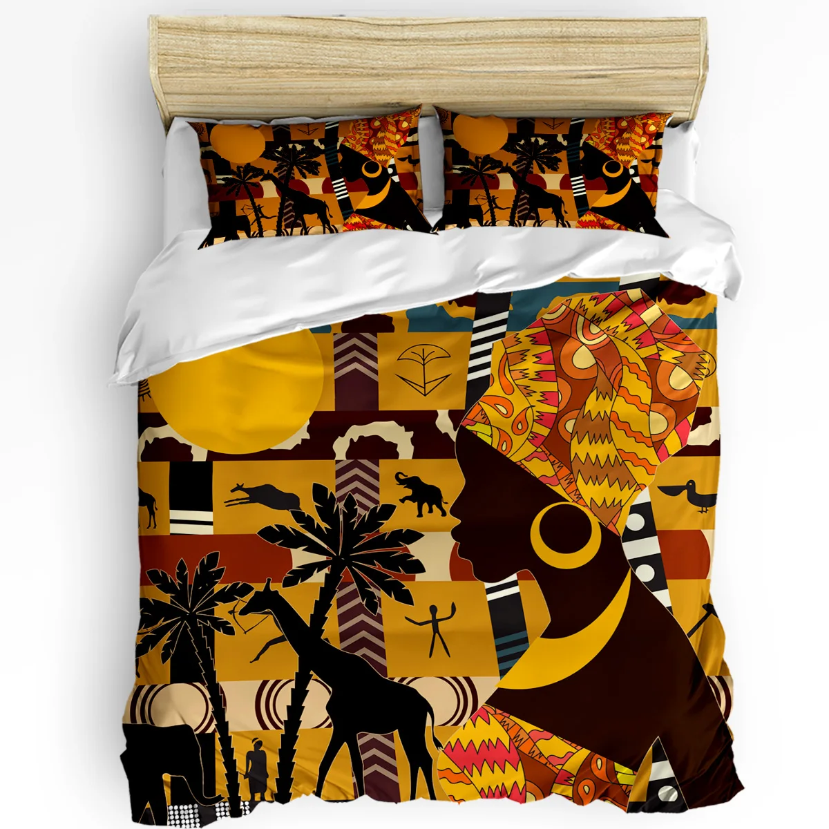 African Woman Female Elephant Giraffe Duvet Cover With Pillow Case Custom 3pcs Bedding Set Quilt Cover Double Bed Home Textile