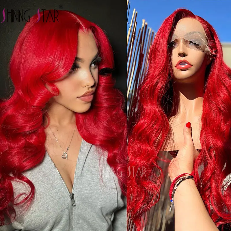 

32" Body Wave 13X4 Lace Front Wigs For Women Red Lace Front Human Hair Wigs Brazilian Pre Plucked HD Lace Frontal Wig Human Hair