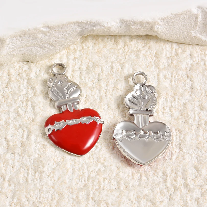 5Pcs Enamel Gothic Catholic Flaming Sacred Heart Pendant For Bracelet Jewelry Making Vintage Moth Sun Sweet Love Pendentif Bulk