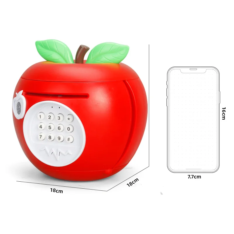 Cartoon Apple Piggy Bank Fingerprint Password Kids Toys Cute Large Capacity Money Saving Box Coin Storage Box Christmas Gifts