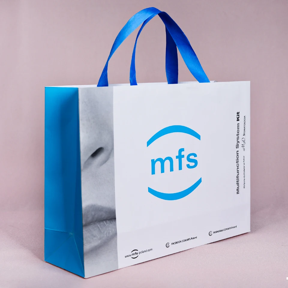 

Custom Design Printed Shopping Gift Packaging Paper Bag With Your Own Logo Luxury Blue White Retail Thick Paper Bag For Clothes