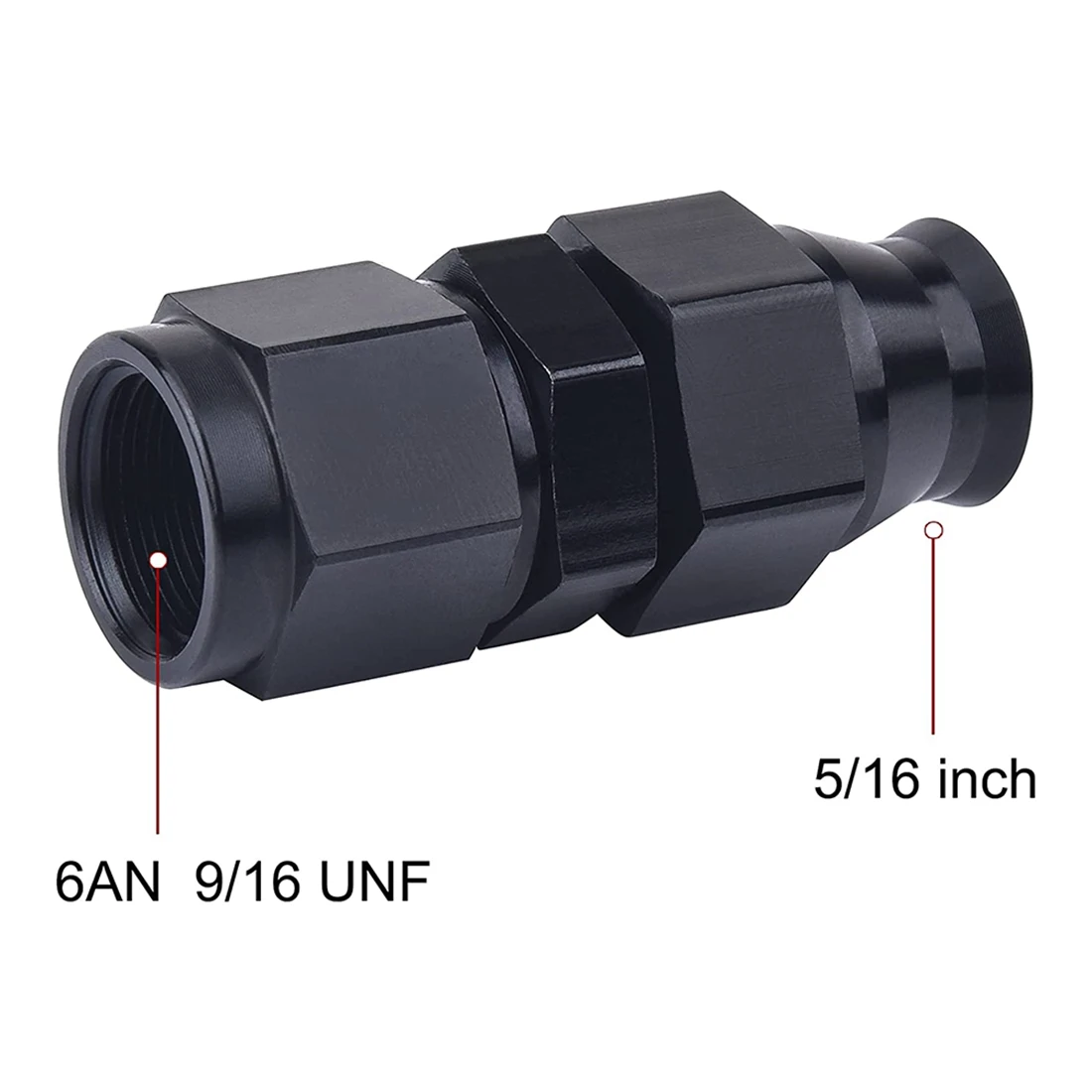 6AN Female Flare to Fuel Hardline Tube Fitting Adapter Connector Aluminum Alloy Black Anodized Straight