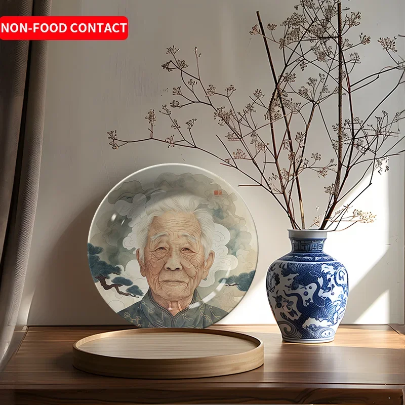 1pc non-food contactVintage Ceramic Decorative Plate with Elderly Portrait - European Style Wall Art Decor for Living Room &