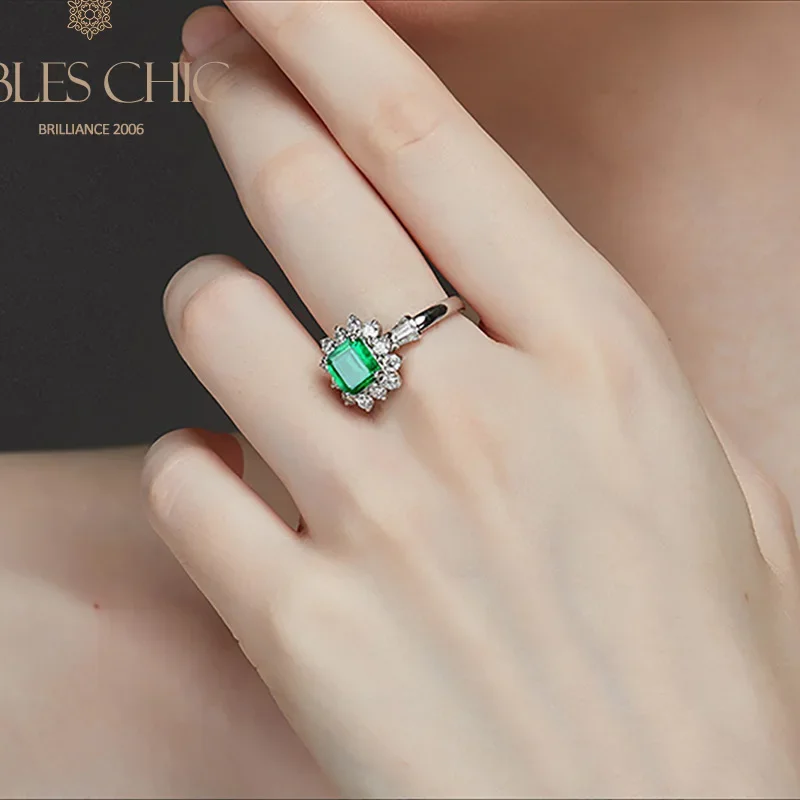 Ables Chic 925 Silver Lab Grown Emerald Floral Mood Ring Green Nature Temperament Flower Party Rings S2R1S2R0605