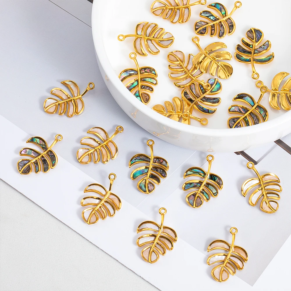 2pcs 에나멜 눈부신 나무 잎 펜던트 스테인레스 스틸 물고기 거북이 목걸이 매력 DIY 빈티지 귀걸이 쥬얼리 용품 만들기