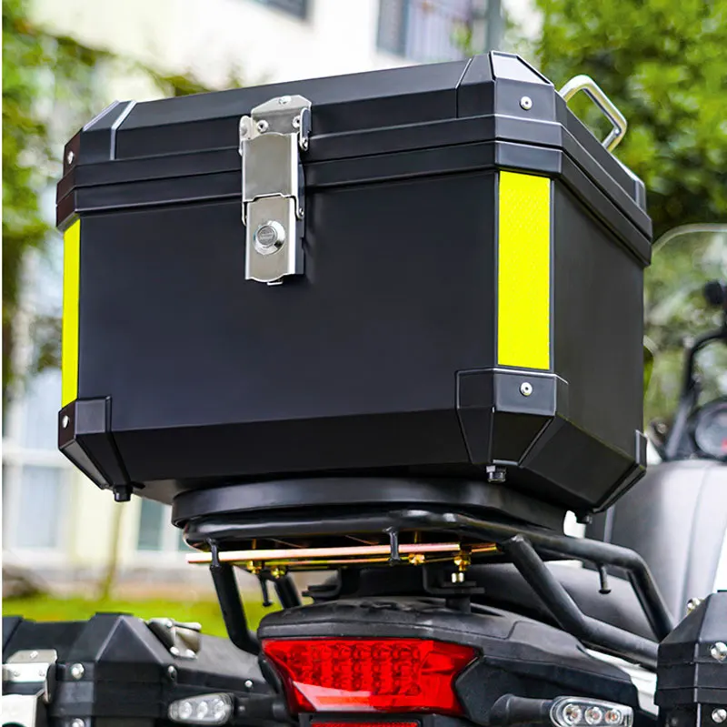 Caja trasera de motocicleta con diseño reflectante, estuche superior Bloqueable, almacenamiento de equipaje para casco, caja de viaje trasera,