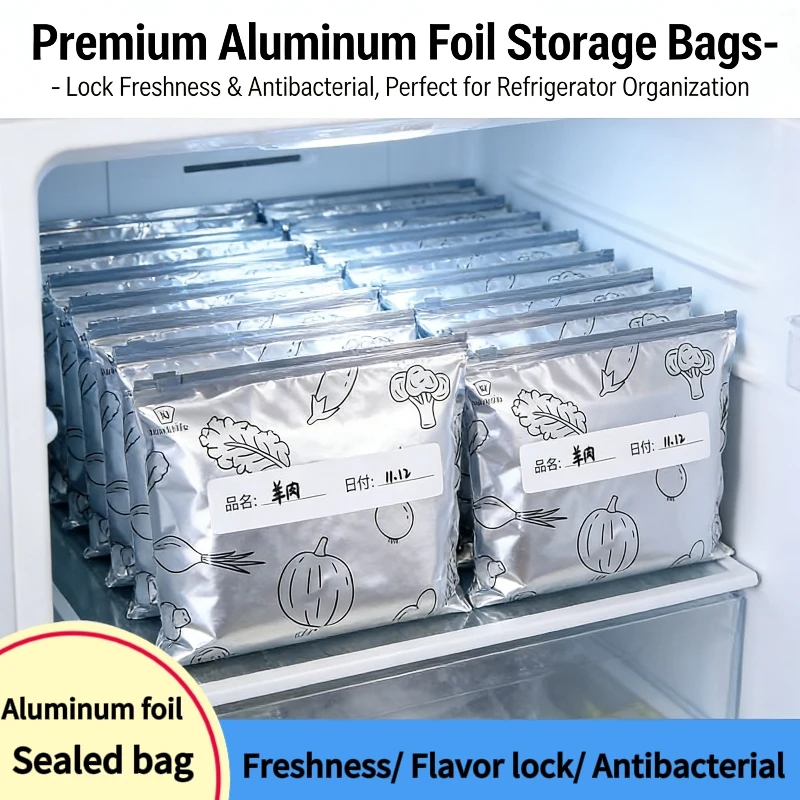 Bolsa sellada de papel de aluminio de calidad: cocina reutilizable a prueba de fugas, refrigerador, bolsa de almacenamiento para conservación de alimentos al aire libre