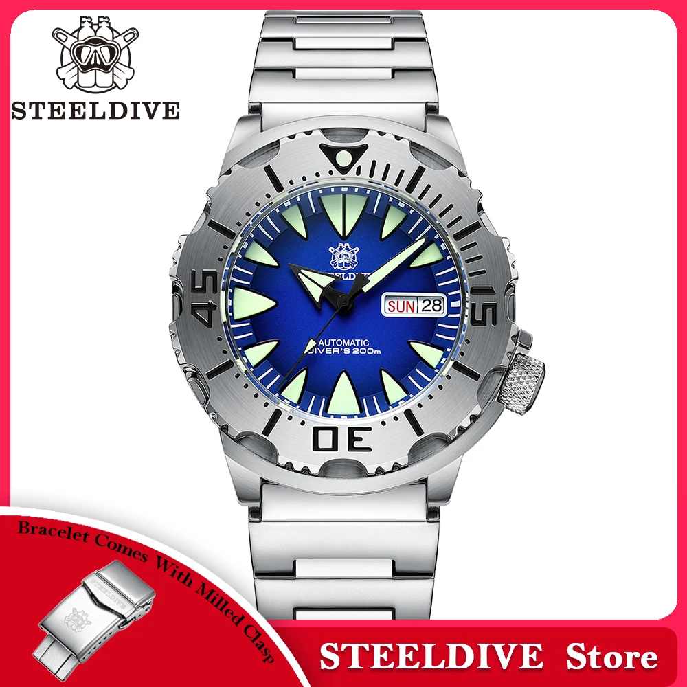 STEELDIVE SD1984 Hot Selling 42.2MM M onster 200M Waterproof NH36 Day Function Sapphire Glass Automatic Movement Steel Bracelet