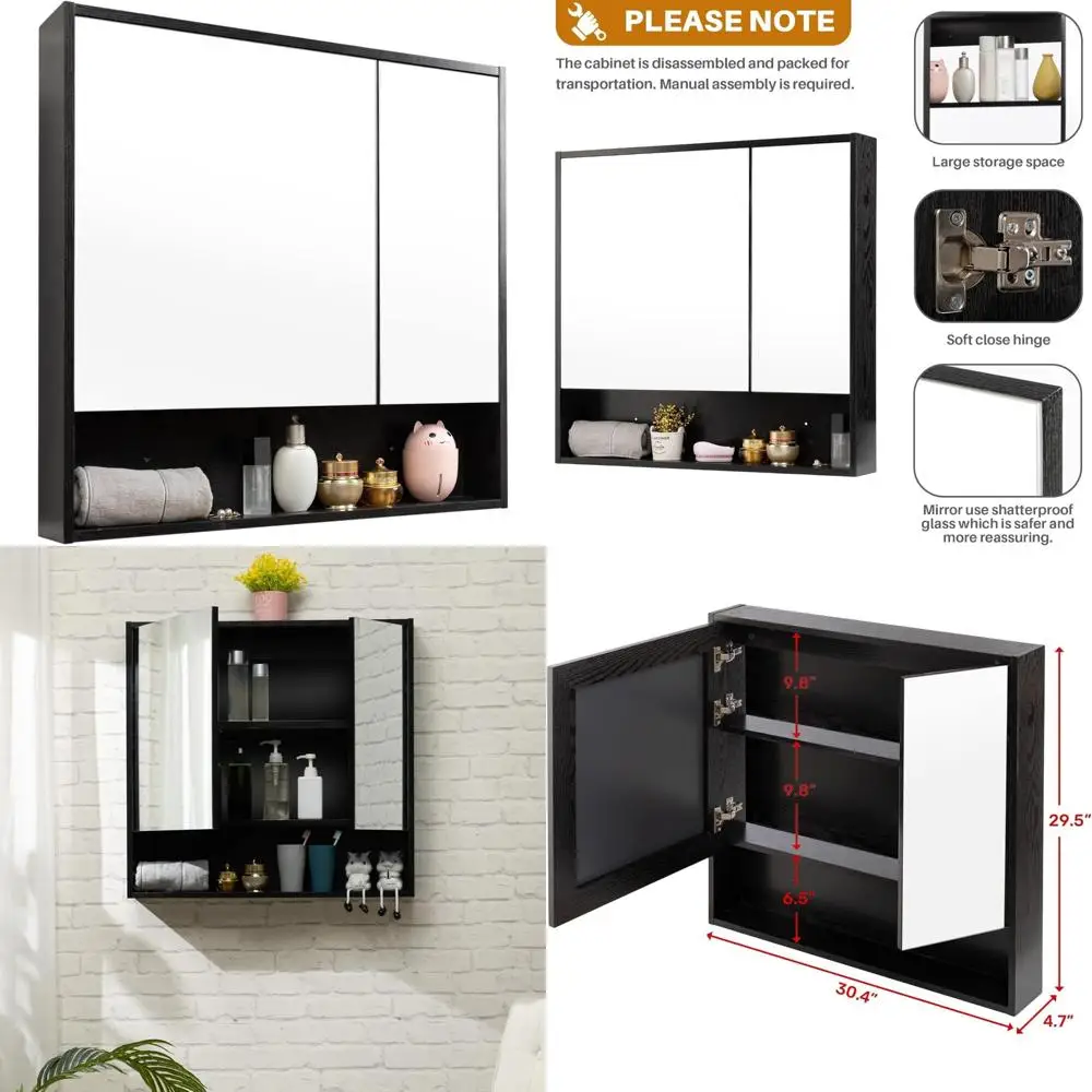 

Large Wall-Mounted Medicine Cabinet with Mirror and Shelves for Bathroom Storage and Vanity Organization