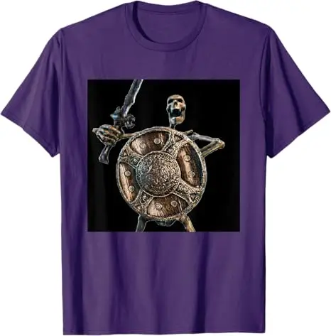 Funny Skeleton Banging Shield Meme T-Shirt Y2k Gothic Style Graphic Apparel Novelty Gift Summer Fashion Short Sleeve Saying Tee