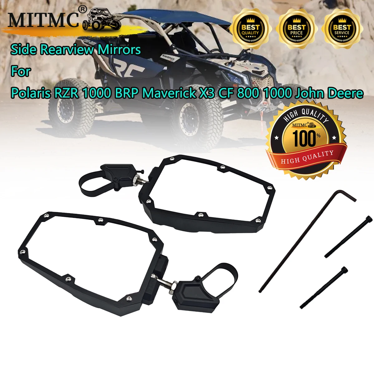 

MITMC 1.5-1.875" UTV Side Rearview Mirrors Compatible with Polaris RZR 1000 BRP Maverick X3 CF 800 1000 John Deere