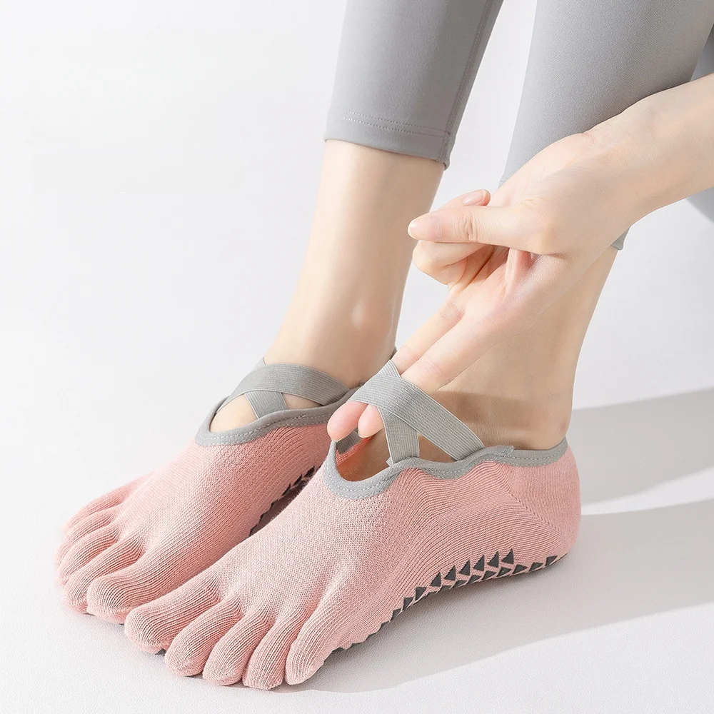 3 Pair Women's Indoor Solid Color Non-Slip Special Sports Five-Toe Strap Boat Socksprofessional Dance Pilates Yoga Socks