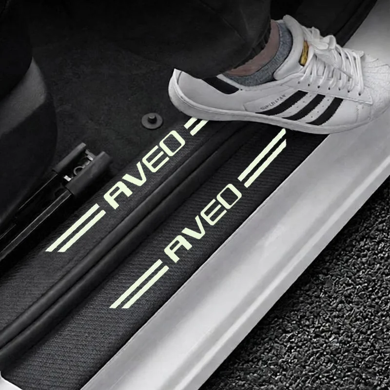 Luminous Car Threshold Scuff Plate Carbon Fiber Texture Trunk Sill Sticker for Chevrolet AVEO Badge Door Welcome Pedal Decals
