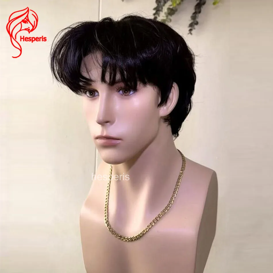 Hesperis Brazilian Remy Lace Front Human Hair Wig for Men Middle Part Short Cut Pre-Styled Male Hairpiece Pixie Lace Frontal Wig