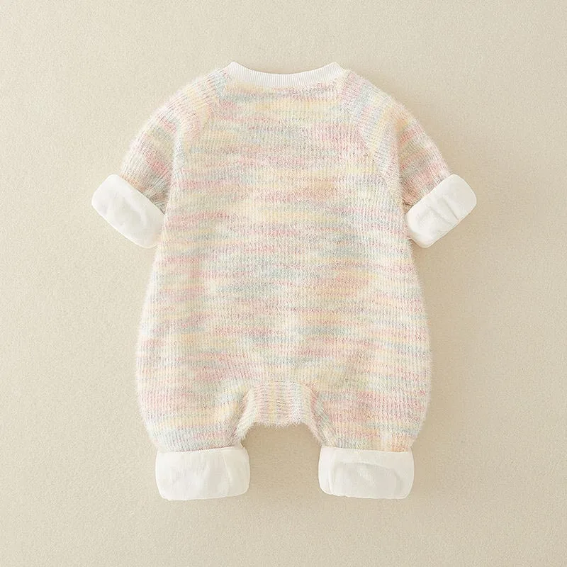الشتاء الوليد الاطفال محبوك بذلة سميكة تسلق رومبير طفل الفتيان الفتيات بلون عادية الخريف الشتاء ملابس الطفل