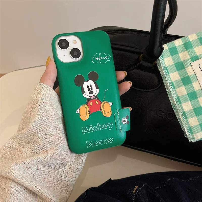 Luxury Disney Mickey Mouse PU Hard Phone Case for iPhone 12 13 14 15 Pro Max Cute Minnie Donald Daisy Pluto Goofy Cover