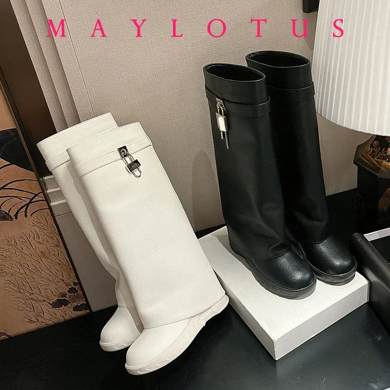 

Shark Lock Biker Boots Grained Leather Ankle Boots Full Grain Leather Designer Classic Warm Snow Boots Botas De Mujer