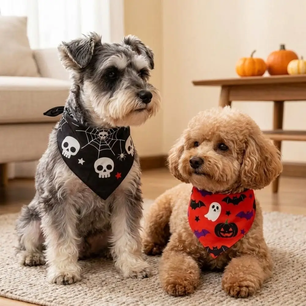 Polyester Pet Halloween Bandana Spider Bat Pattern Soft Skin-Friendly Dog Triangle Scarf Pumpkin Ghost Print Fade Resistant