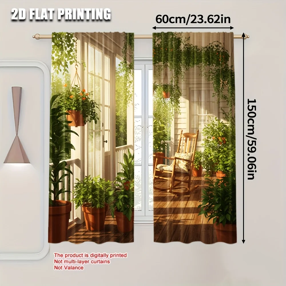 3D Greenhouse Garden Blackout Curtains - Sunlit Plants and Flowers Print Window Drapes for Living Room Bedroom Decor