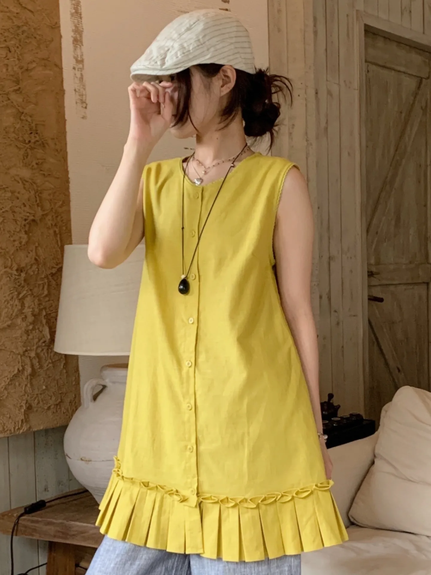 

Женский летний свободный жилет Ele Patchwork с плиссировкой, многослойная короткая юбка-поддевка, повседневная уличная мода