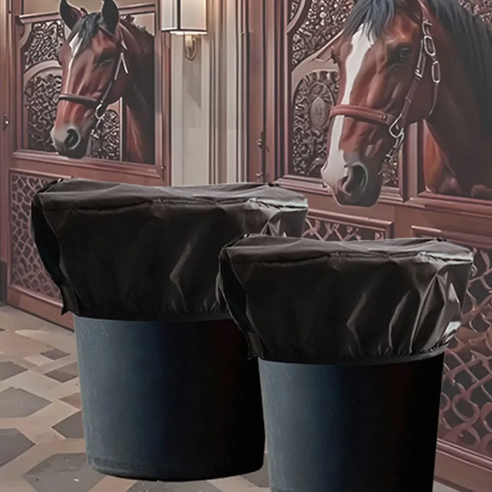 Adjustable Horse Feed Cover Horse Foldable Cover Black Feed Bin Lid Designed For Horse Feed Compact Folding Stable Feeding