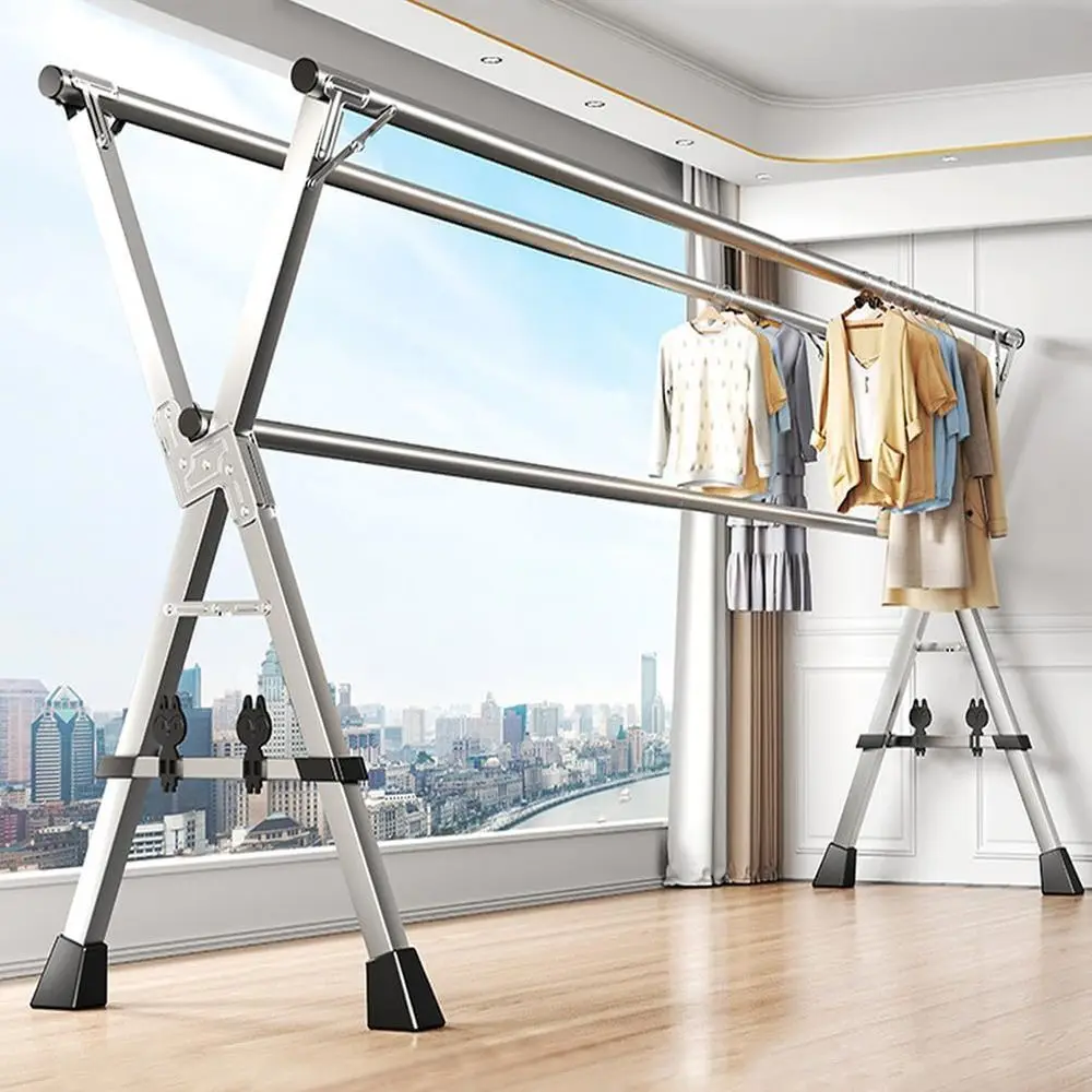 

X-Shaped Stainless Steel Drying Rack - Adjustable, Non-Slip, Multi-Purpose Hanger for Indoor or Outdoor Use, 1.6m/5.2ft