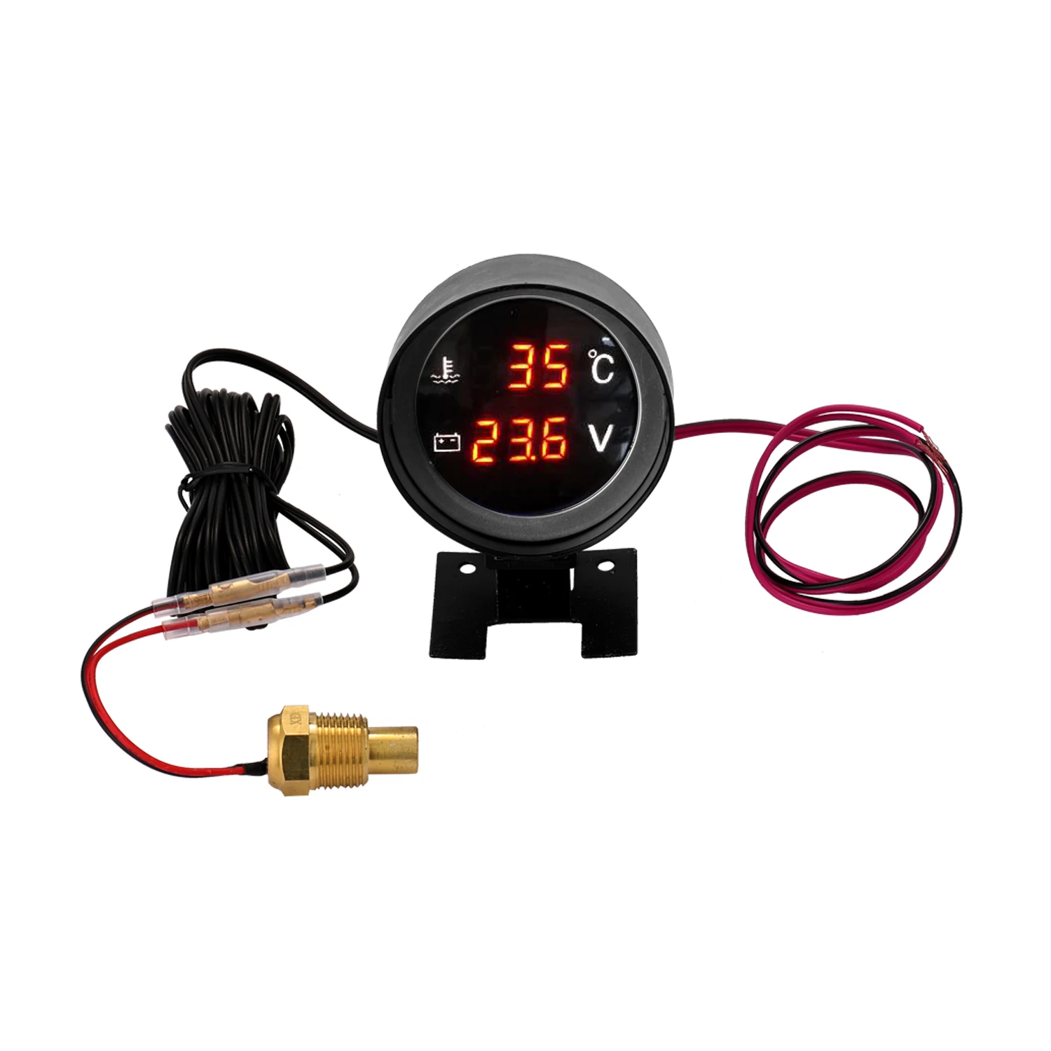 Round Led Digital Car Truck misuratore di Temperatura dell'acqua sensore di Temperatura Temperatura Moto + voltmetro Volt voltmetro 2 in 1 12.0V 24V