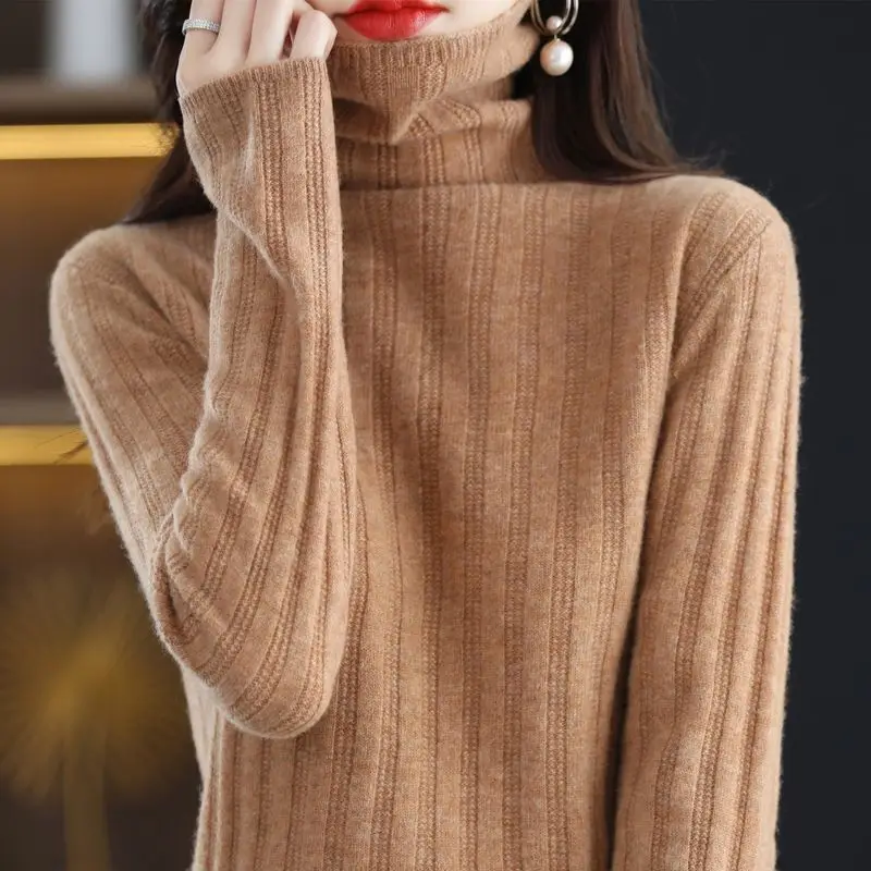 Suéter de gran tamaño para mujer, Jersey holgado de cuello alto fino, tejido cálido, agradable para la piel, Color sólido, novedad de otoño e invierno