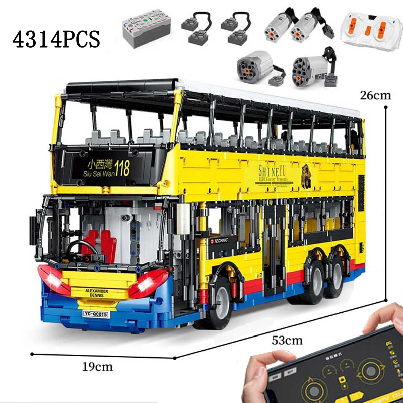 4314PCS YC-QC015 MOC Double Decker Bus Technology Bricks With Remote Control Version Building Blocks Adult Gifts for Children