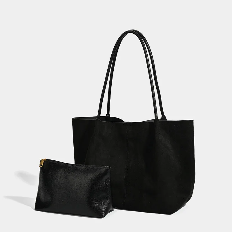 Unterarm-Umhängetasche aus Wildleder mit passender Geldbörse, große Kapazität für Damen, Alltags-Pendler-Einkaufstasche, einfarbige Vintage-Handtasche für Damen – Detail 14