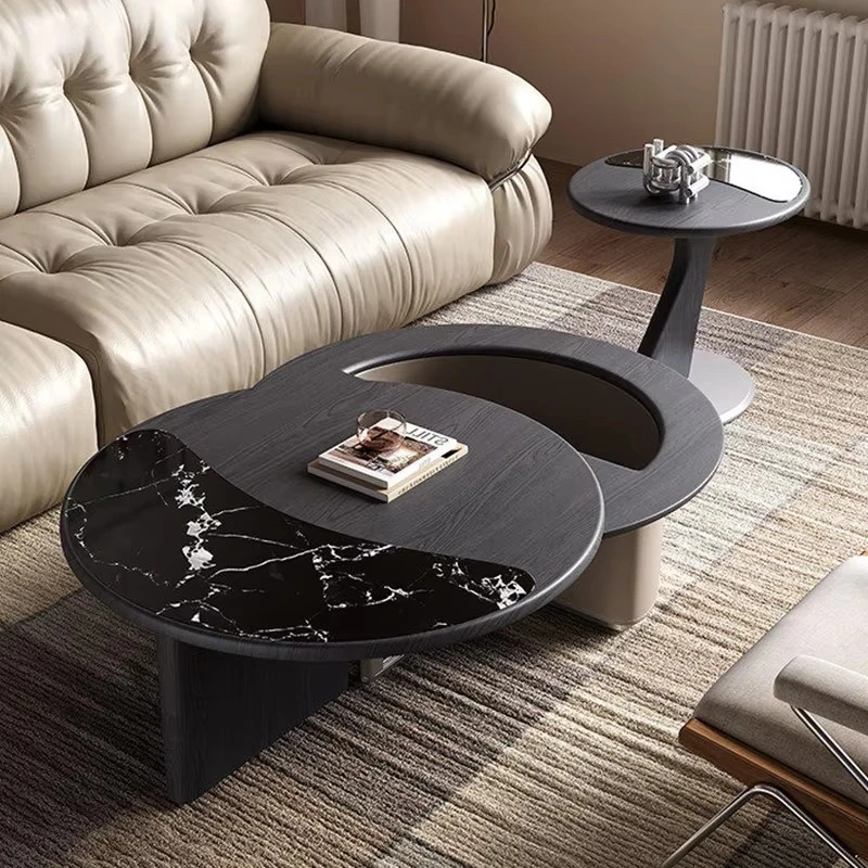 Italian luxury wooden round living room coffee table creative multi-functional unfolding coffee table with hidden storage space
