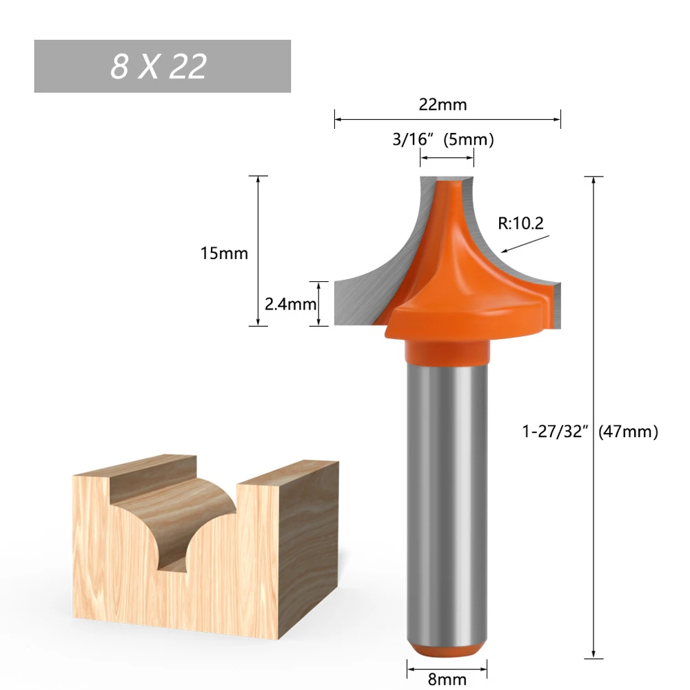 Milling Cutter Router Bit Trimming Woodworking 8mm Shank Carbide End Mill Milling Cutter Plunging Round- Over Bit