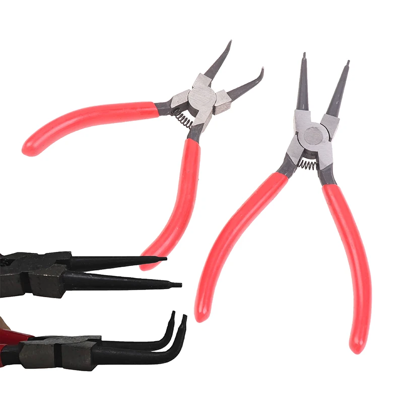 5/6/7 Inch Internal External Pliers Retaining Clip Carbon Steel Red Handle Multifunctional Snap Ring Circlip Pliers