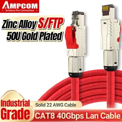 AMPCOM Cat8 20mlength custom made Ethernet Patch Cable S/FTP 22AWG Screened Solid Cable | 2000Mhz Up to 40Gbps