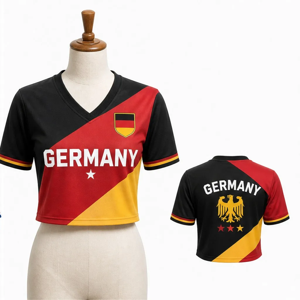 Womens Germany V Neck Short Sleeve Crop Top Color Block Eagle Print Casual Summer Shirt for Street Travel Holiday and Daily Wear