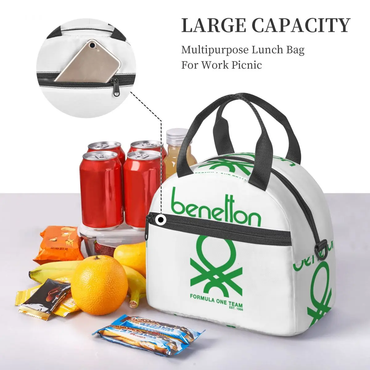 Benetton Insulated Lunch Bag for School Picnic Storage Food Boxes Leakproof Cooler Thermal Lunch Box Tote