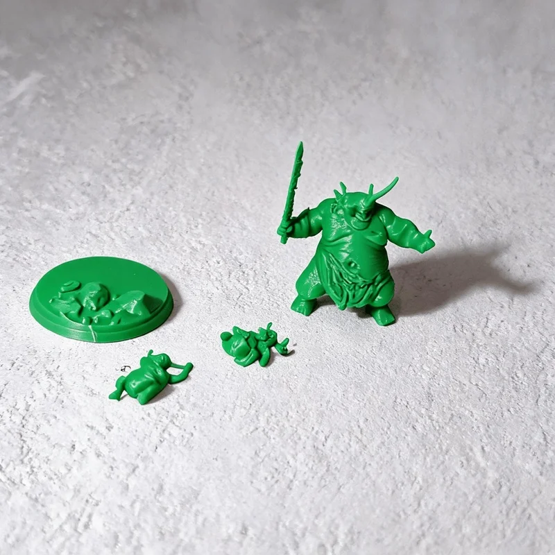 Green Tabletop Wargame Miniature, Detailed Unpainted Model with Display Base and Accessory Parts