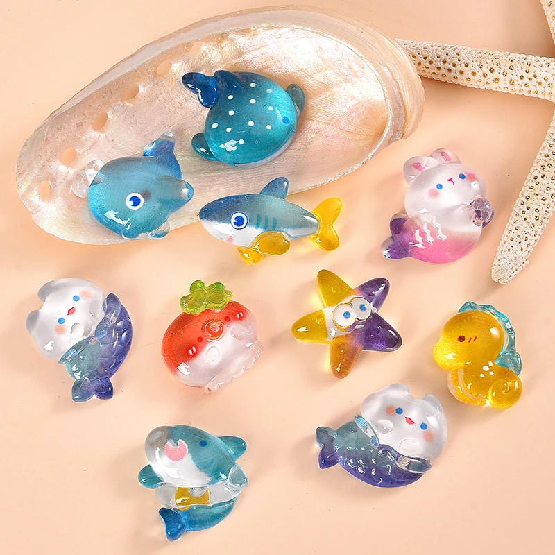 5Pcs Cute Cartoon Clear Marine Animals Flat Back Resin Accessories Creative DIY Craft Decoration Material Accessories Gifts