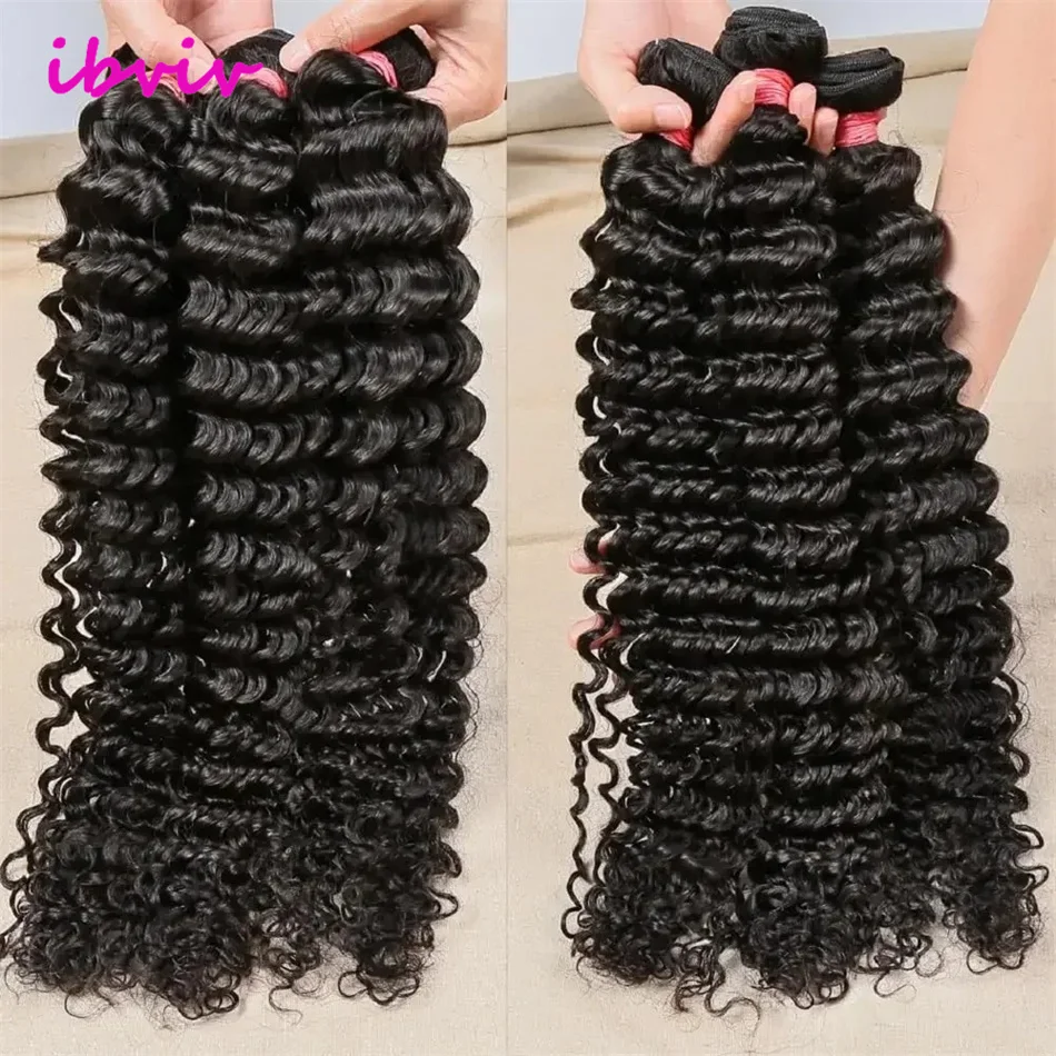 حزم الشعر البشري المجعد العميق 30 32 بوصة ريمي غير المجهزة الخام عذراء 100% شعر الإنسان موجة المياه ملحقات 1/3 صفقة حزم