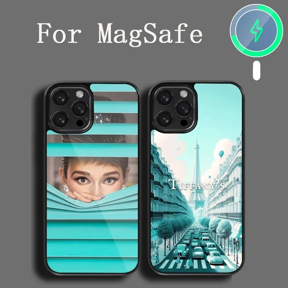 A-Audrey H-Hepburn B-Breakfast at Tiffany's Phone Case For iPhone 14 13 12 11 15 Pro Max Plus Magsafe Magnetic Cover